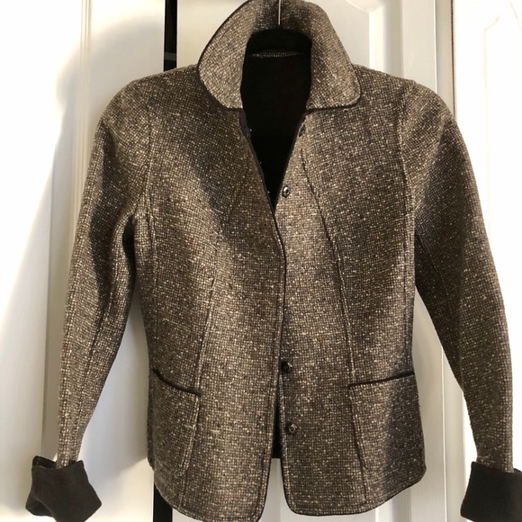 Elie Tahari Reversible Brown Tweed Wool Blazer Small Size 4 - Picture 4 of 8